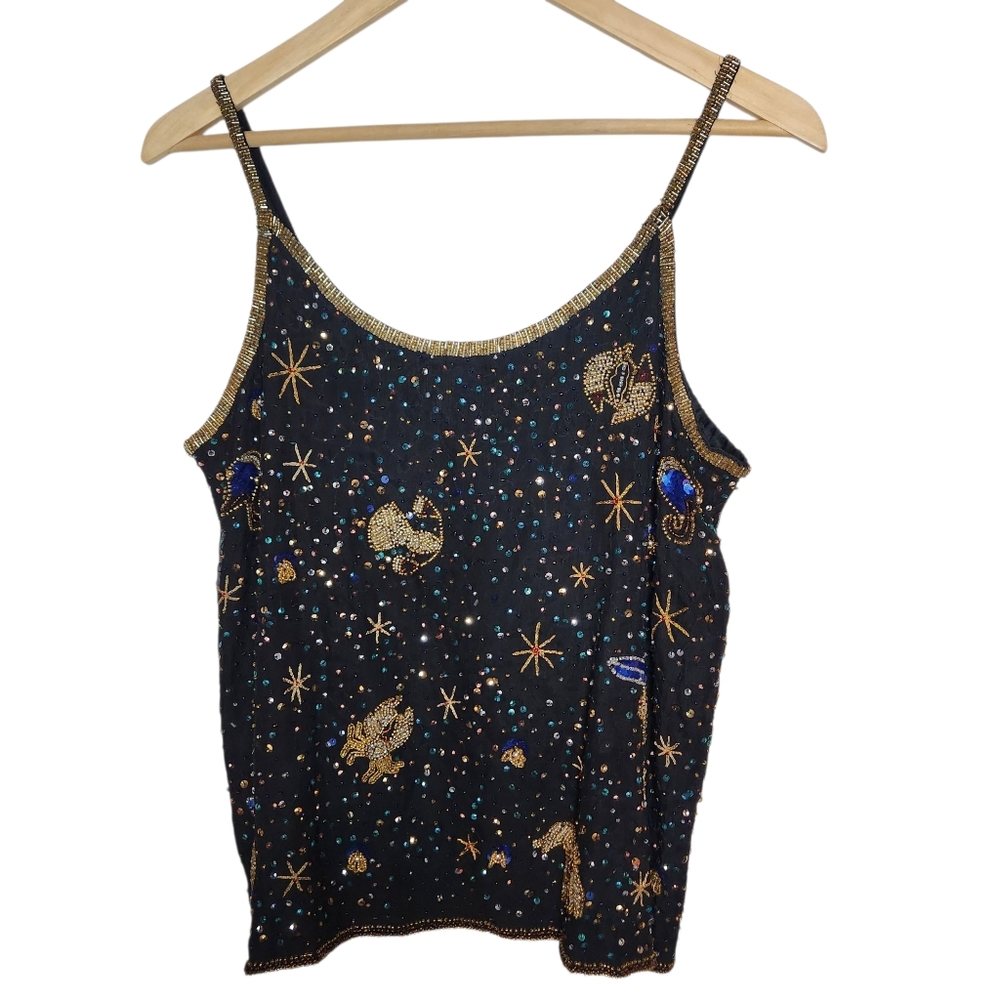 Vintage 80s Silk Beaded Celestial Camisole - Picture 4 of 9